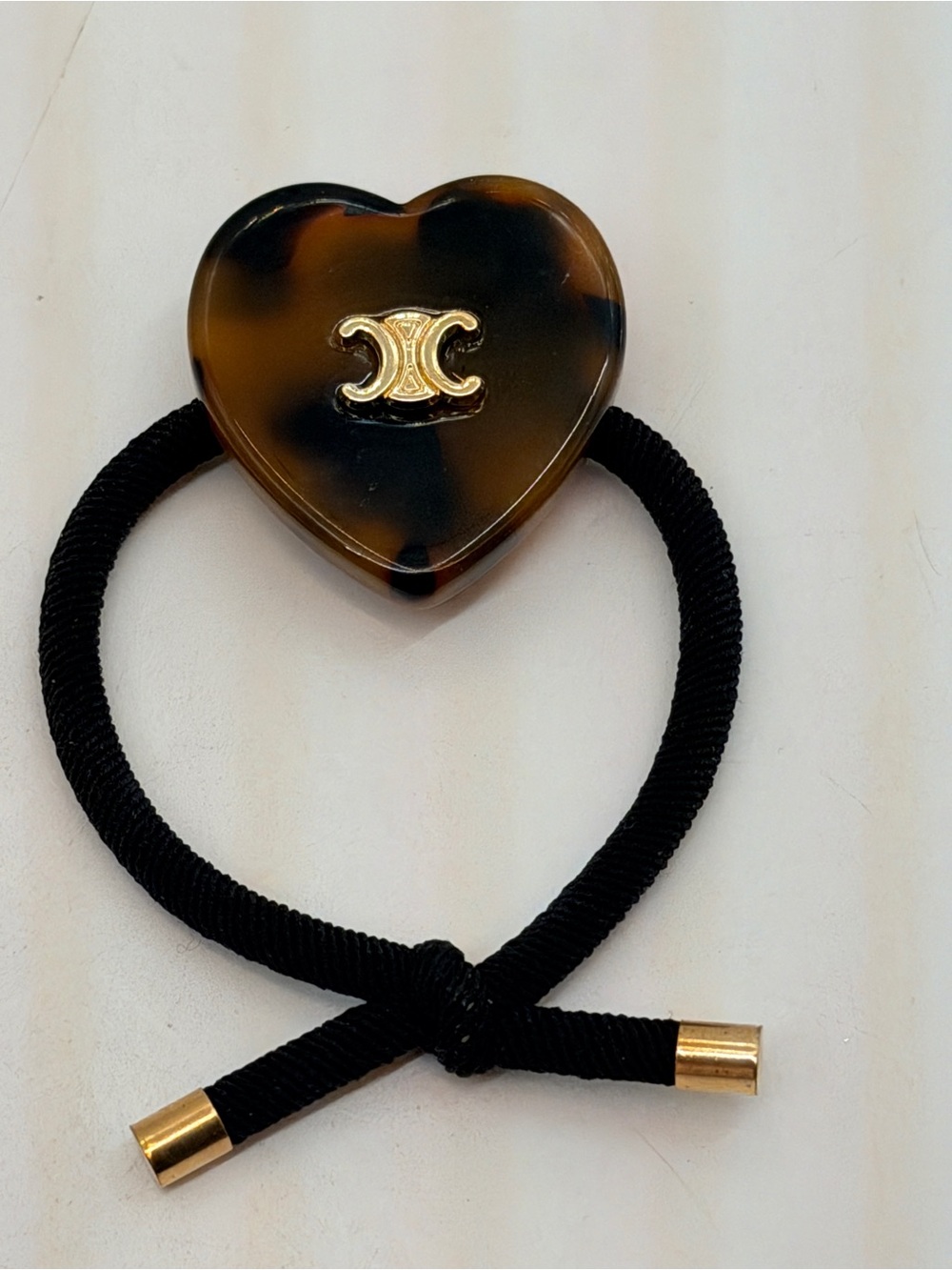 Heart Tortoiseshell Hair Tie with Gold Accent - Brown & Black
